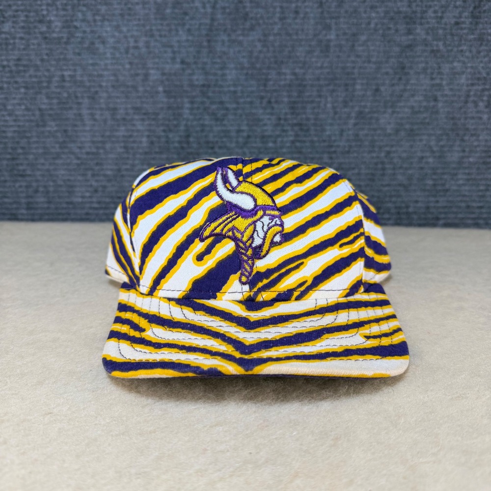 Vintage Zubaz Minnesota Vikings Hat Snapback Purple Gold Tiger Stripe NFL Cap